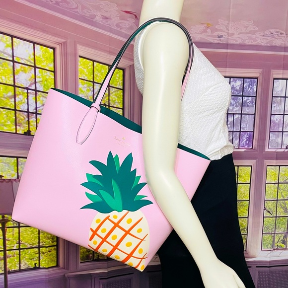 NWT Kate Spade Reversible Pineapple graphic pink Tote Bag - Picture 4 of 12